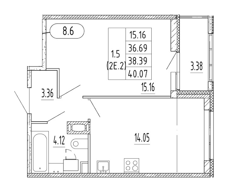 1-комнатная квартира 33.74 м², 12/12 эт., ЖК «Полис Приморский 2»